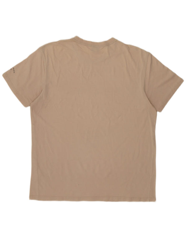 CALVIN KLEIN JEANS Mens T-Shirt Top Large Beige Cotton