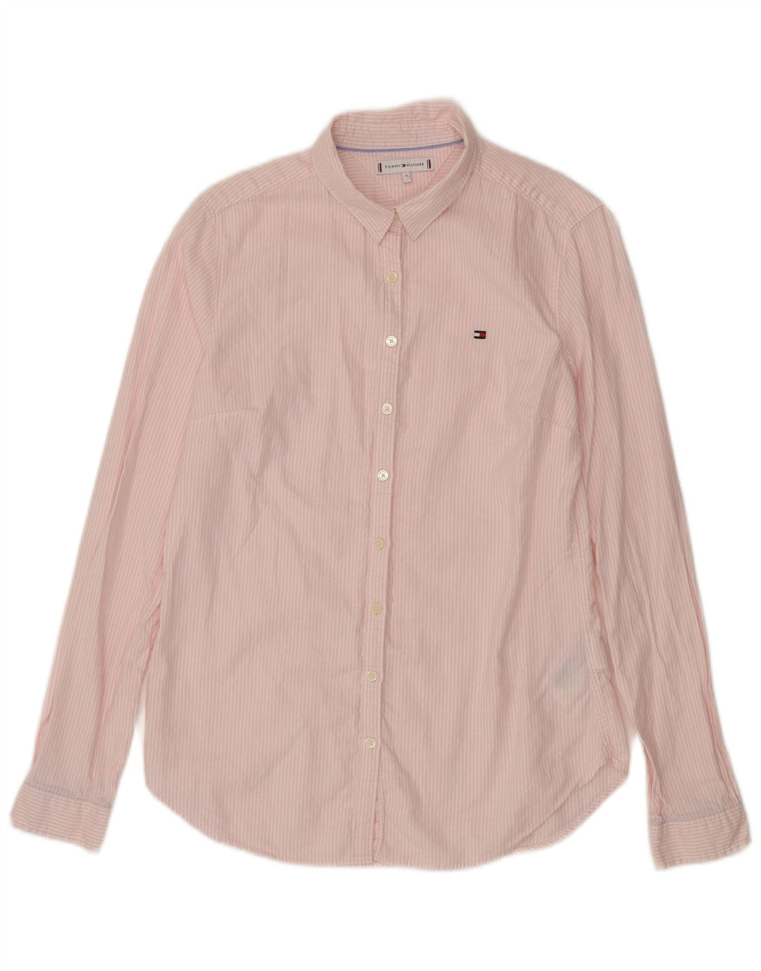 Tommy Hilfiger Womens Shirt US 8 Medium Pink Striped Cotton