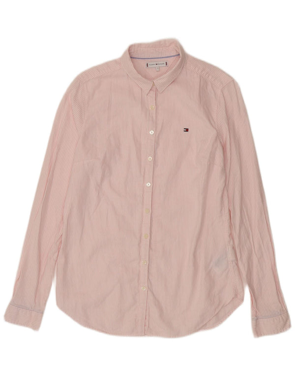 Tommy Hilfiger Womens Shirt US 8 Medium Pink Striped Cotton