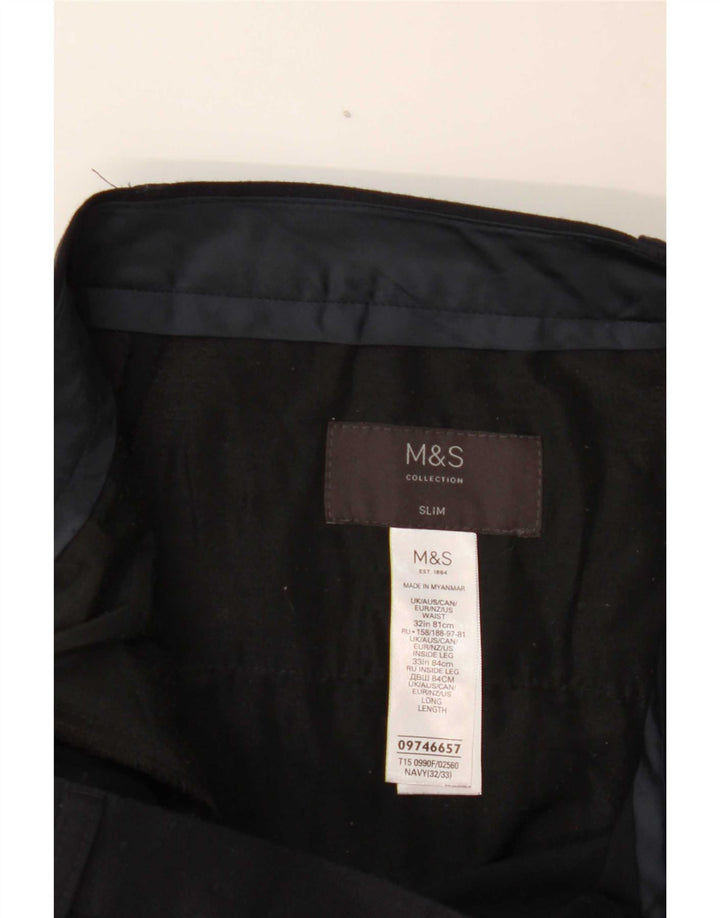Marks & Spencer Womens Slim Suit Trousers W32 L33 Navy Blue Polyester