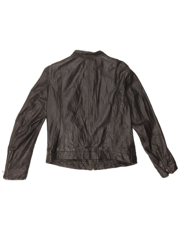 Esprit Womens Leather Racer Jacket UK 16 Large Black Leather