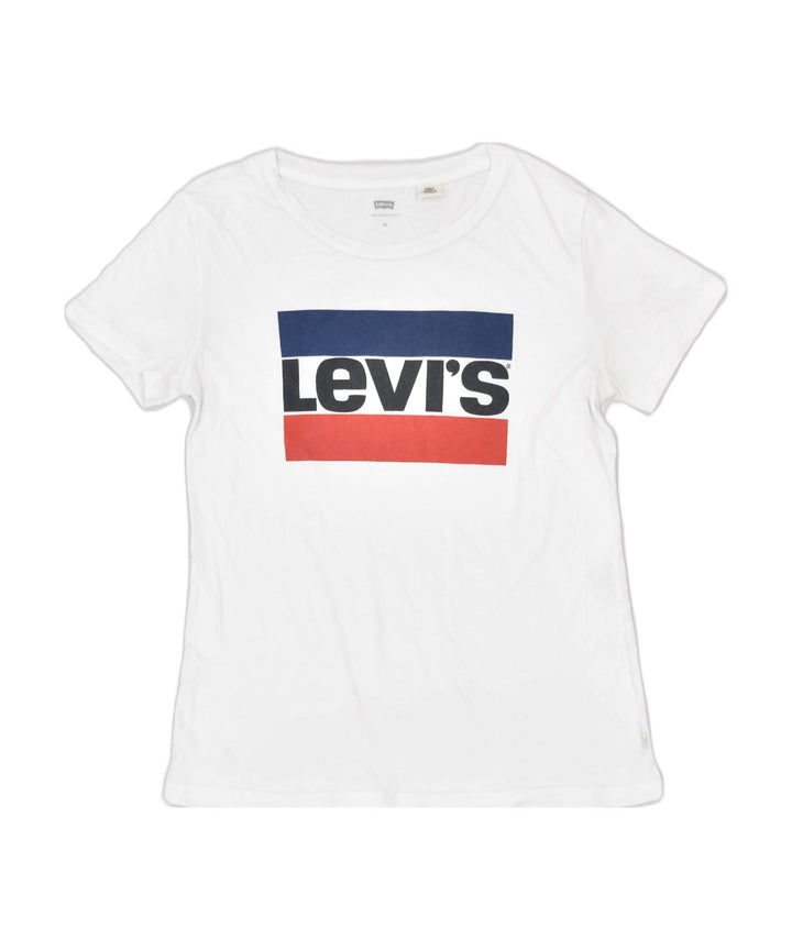 LEVI'S Womens Graphic T-Shirt Top UK 6 XS Off White Cotton | Vintage | Thrift | Second-Hand | Used Clothing | Messina Hembry 