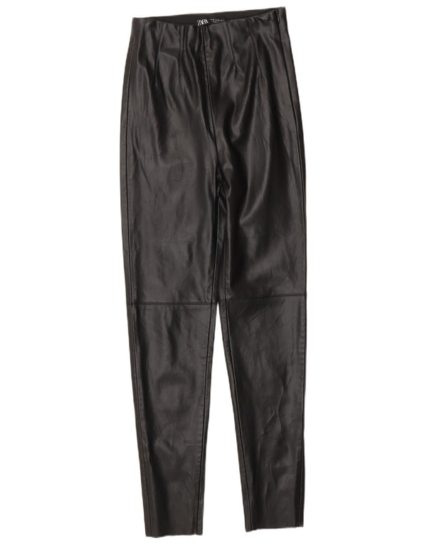 Zara Womens Skinny Faux Leather Trousers XS W24 L27 Black