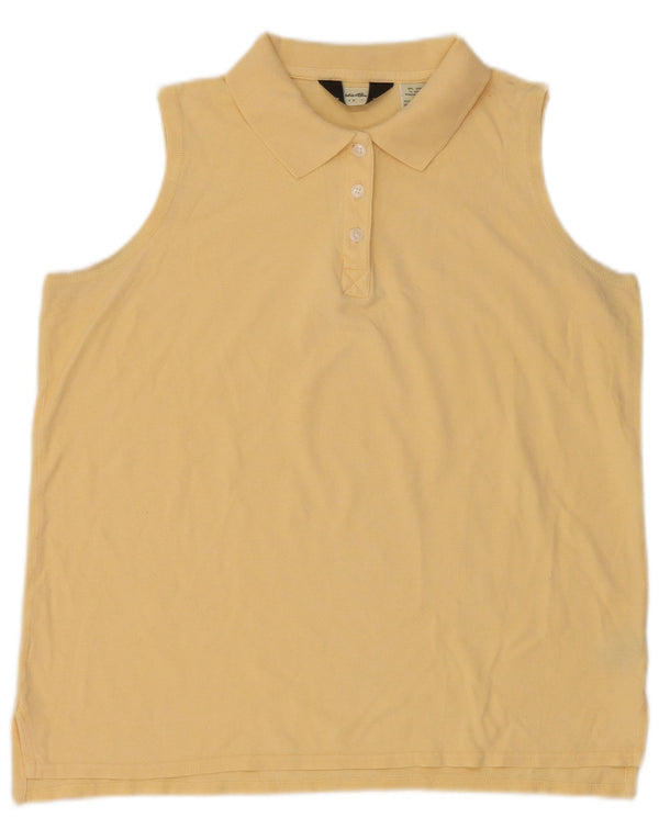 Eddie Bauer Womens Sleeveless Polo Shirt UK 14 Medium Yellow Cotton