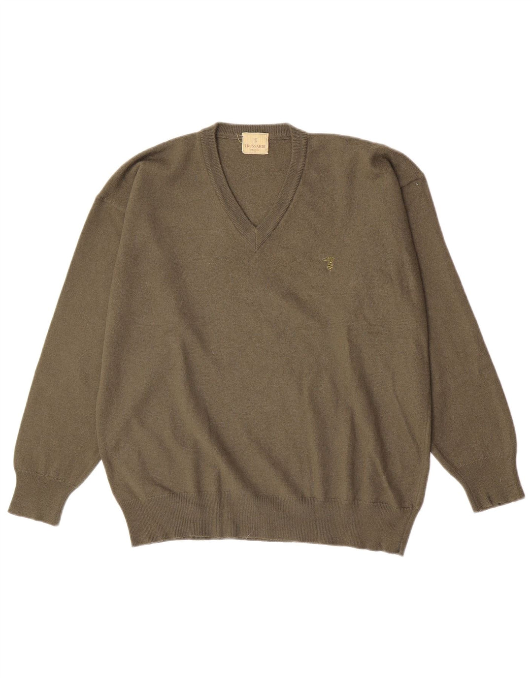 Trussardi Mens V-Neck Jumper Sweater Large Green