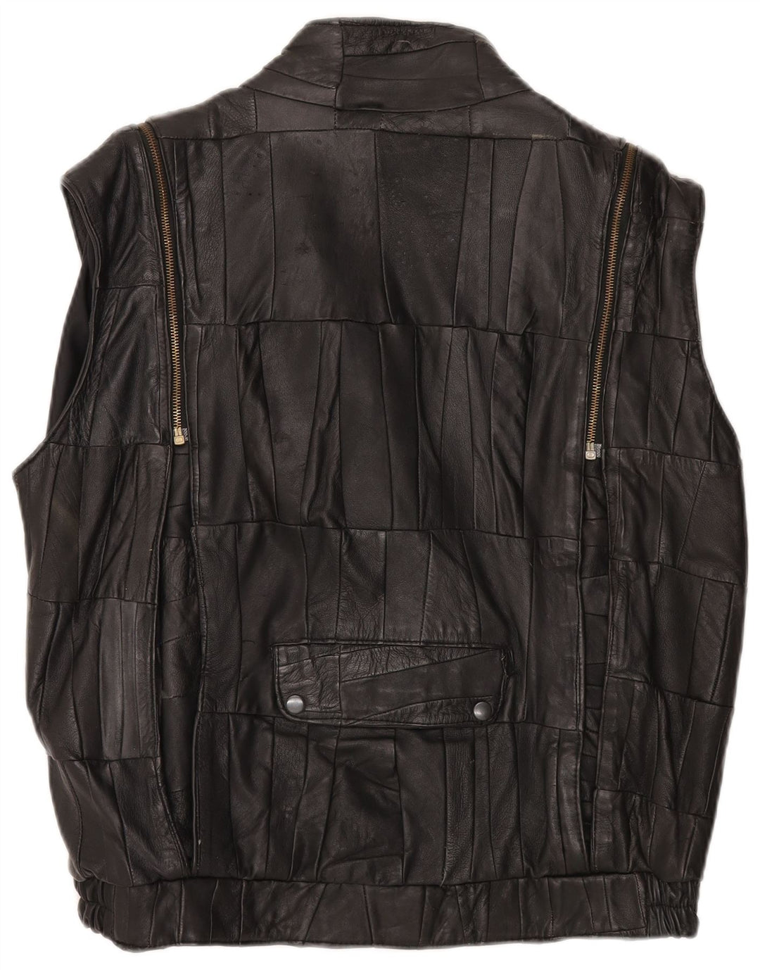 VINTAGE Mens Leather Gilet UK 38 Medium Black Patchwork