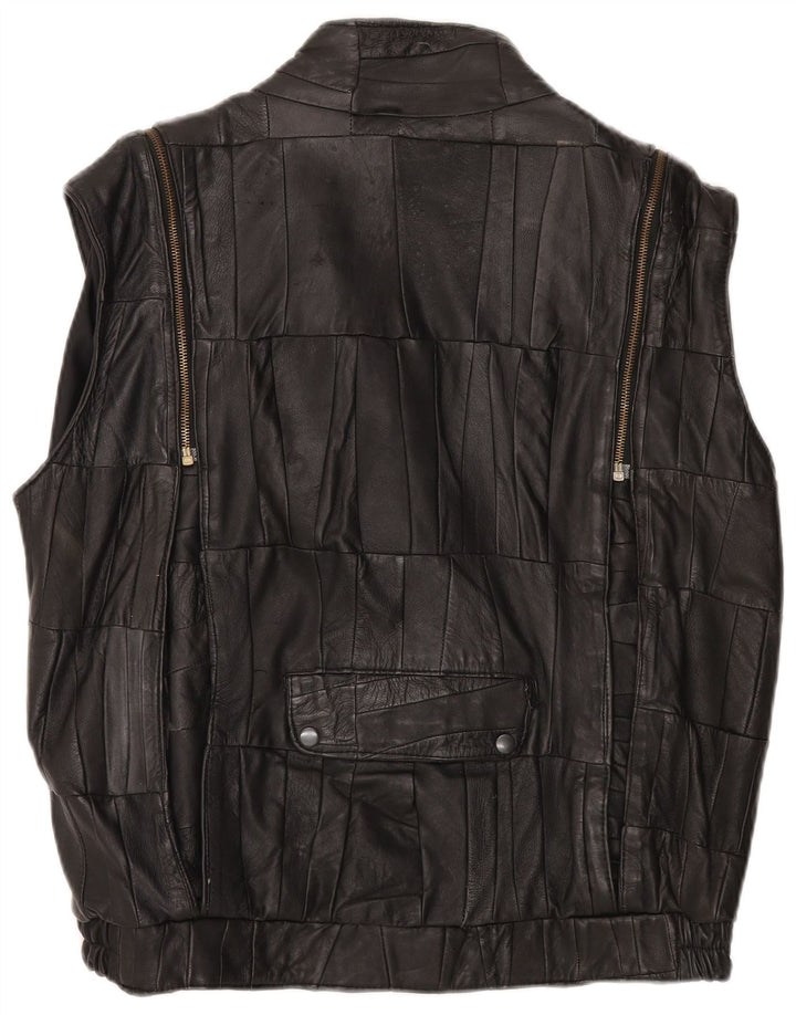 VINTAGE Mens Leather Gilet UK 38 Medium Black Patchwork
