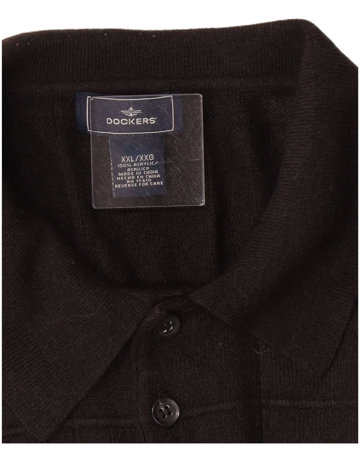 Dockers Mens Polo Neck Jumper Sweater 2XL Black Acrylic