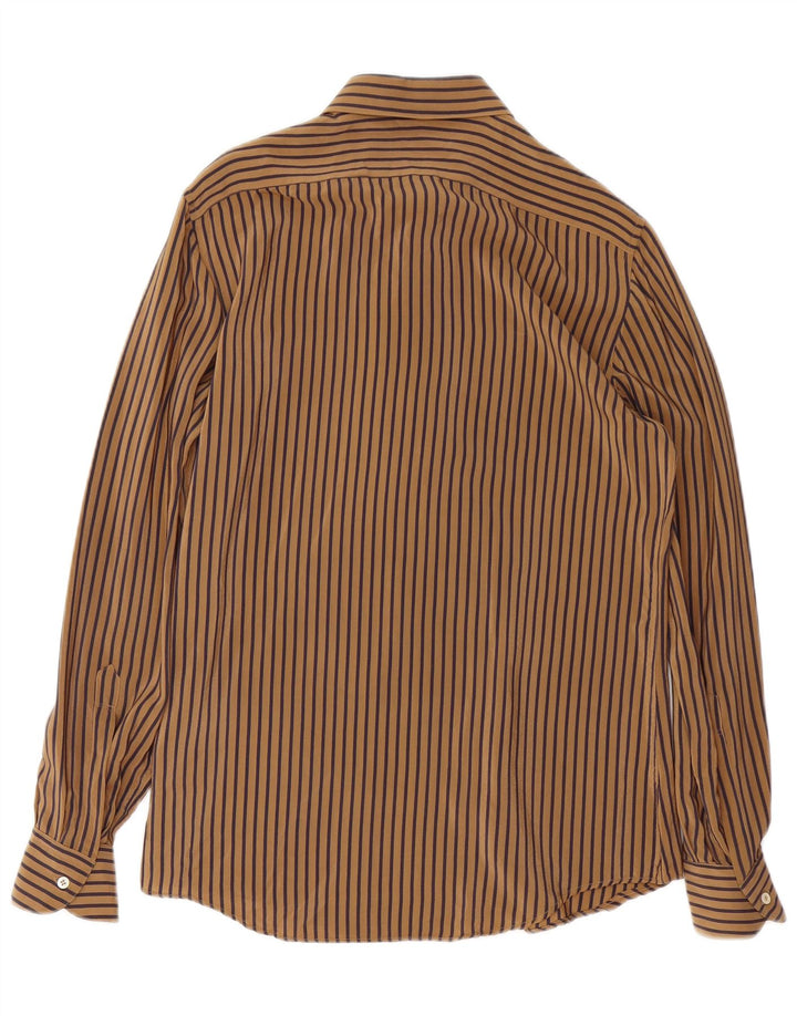 TORRAS Mens Shirt Size 38 Medium Brown Pinstripe Silk
