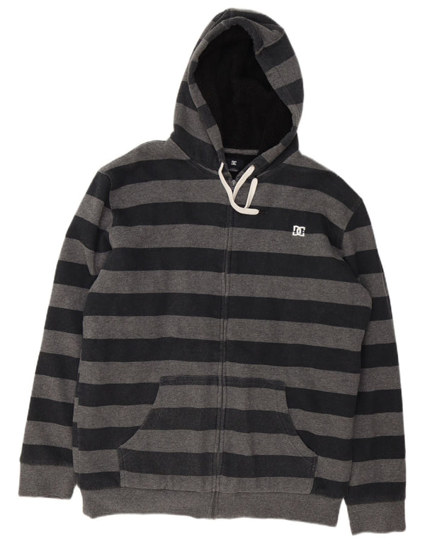 DC Mens Zip Hoodie Sweater Large Grey Striped Cotton