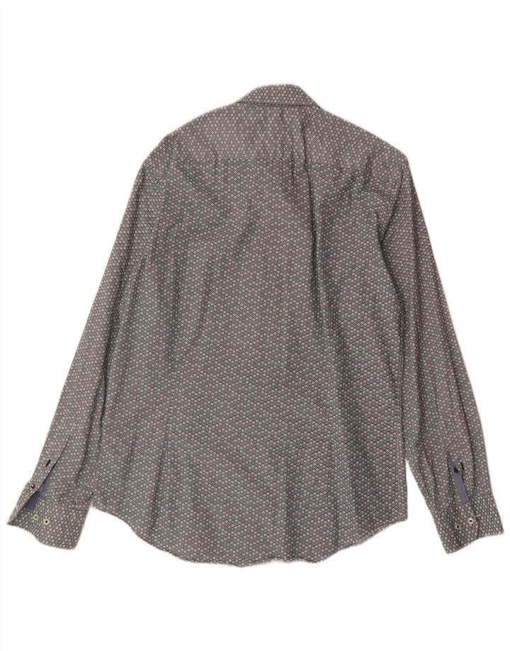TOMMY HILFIGER Mens Shirt Large Grey Spotted Cotton