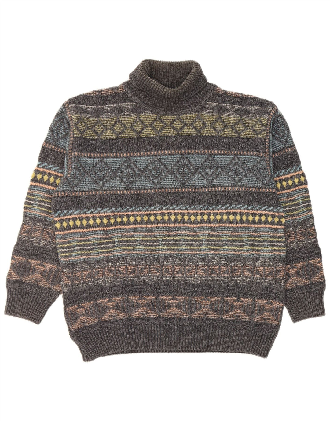Gilberto Mens Roll Neck Jumper Sweater IT 56 2XL Grey Geometric Wool