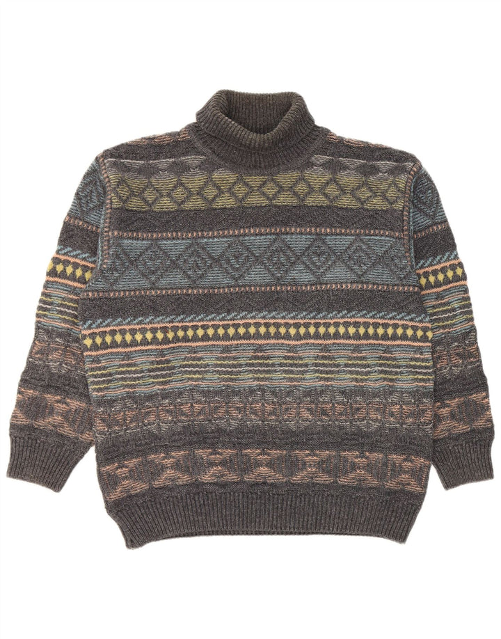 Gilberto Mens Roll Neck Jumper Sweater IT 56 2XL Grey Geometric Wool