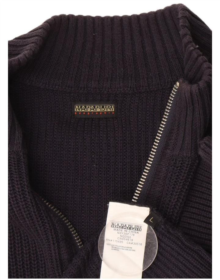 NAPAPIJRI Mens Geographic Cardigan Sweater Large Navy Blue Cotton
