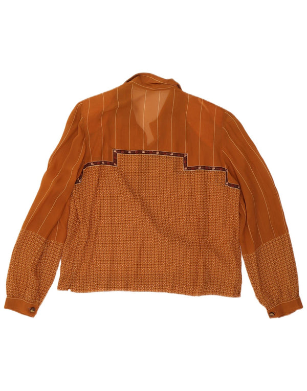 Vintage Womens Long Sleeve Blouse Top IT 48 XL Brown Geometric