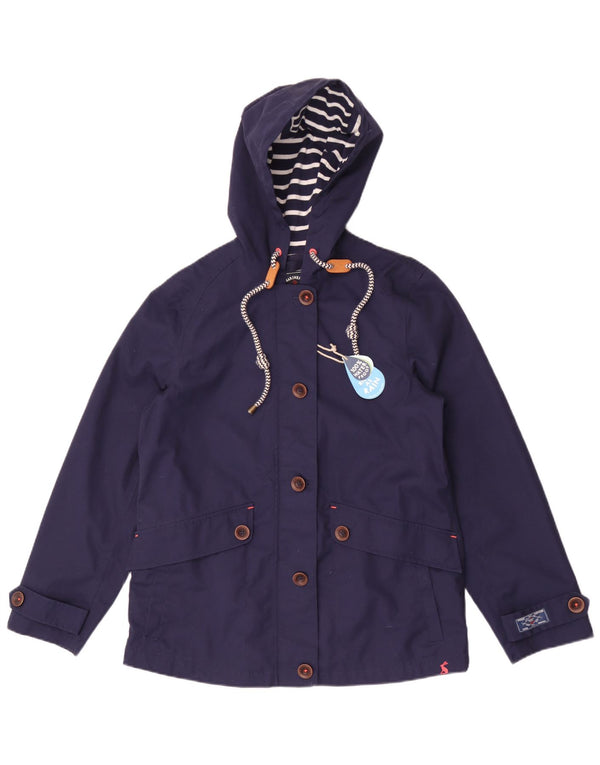 Joules Womens Hooded Oversized Rain Jacket UK 10 Small Navy Blue Cotton