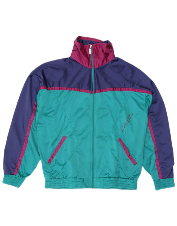 LOTTO Mens Graphic Tracksuit Top Jacket Large Blue Colourblock Polyester