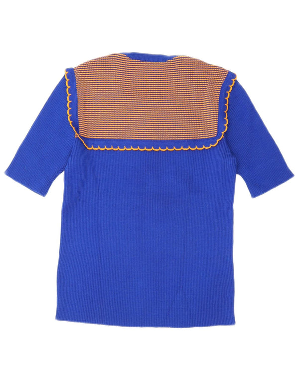 Vintage Womens T-Shirt Top UK 8 Small Blue Striped