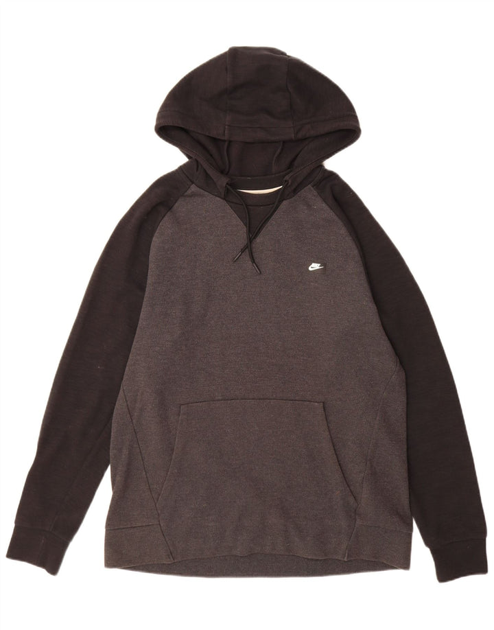 NIKE Mens Hoodie Jumper Medium Grey Colourblock Cotton