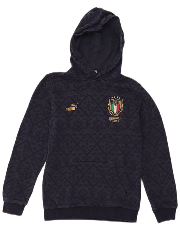 Puma Boys Hoodie Jumper 11-12 Years Navy Blue Floral Cotton