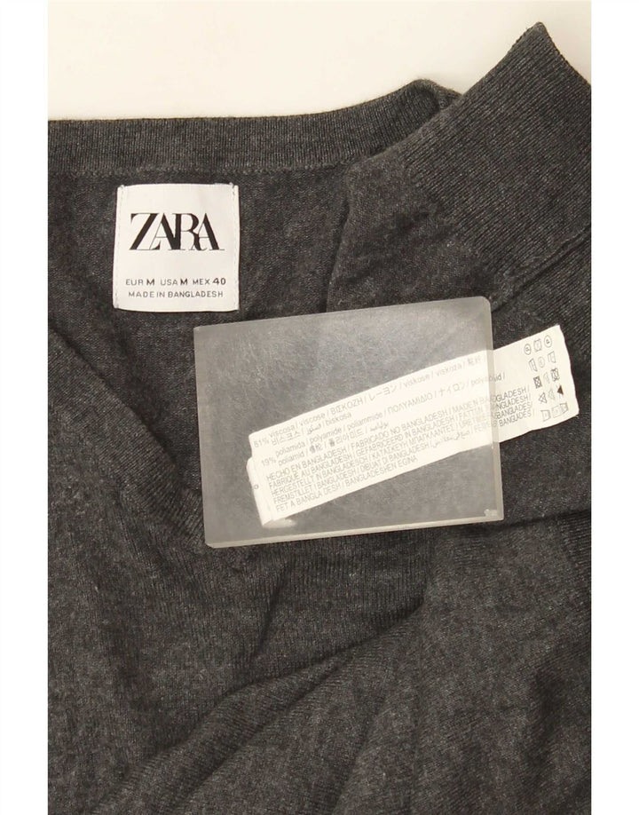 Zara Mens V-Neck Jumper Sweater Medium Grey Viscose
