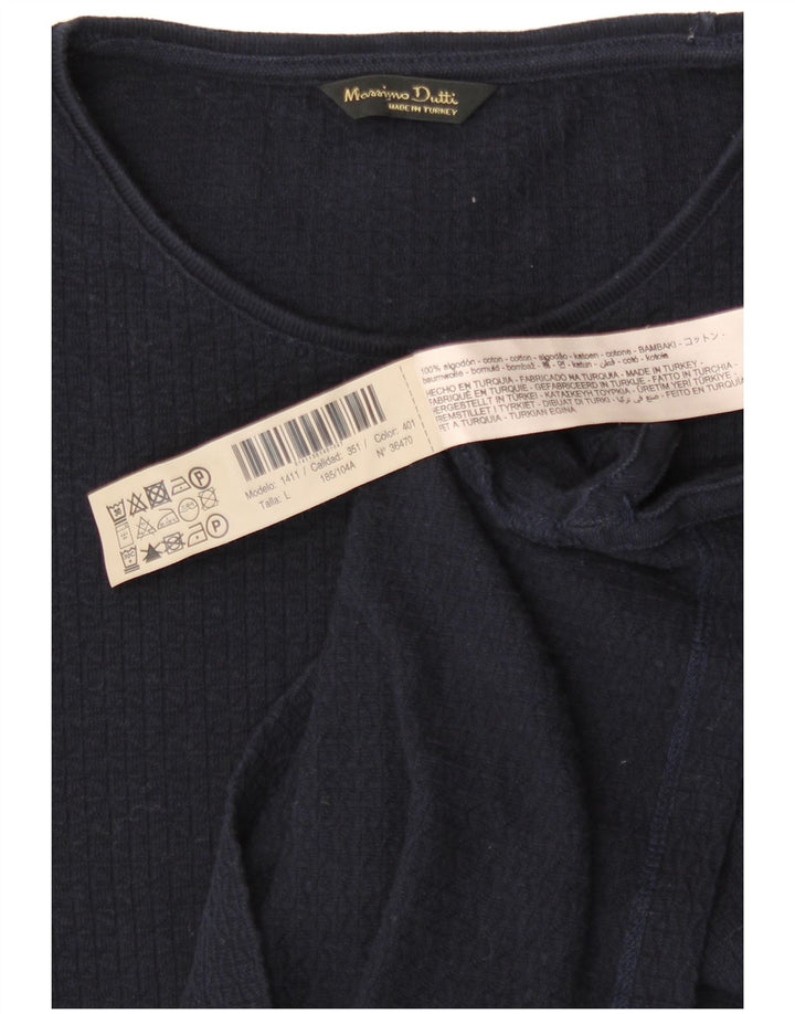 Massimo Dutti Womens T-Shirt Top UK 14 Large Navy Blue Cotton