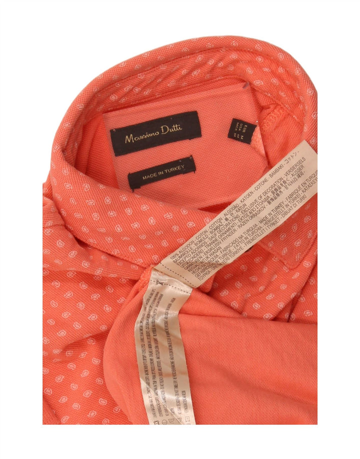 MASSIMO DUTTI Mens Polo Shirt Medium Orange Spotted Cotton