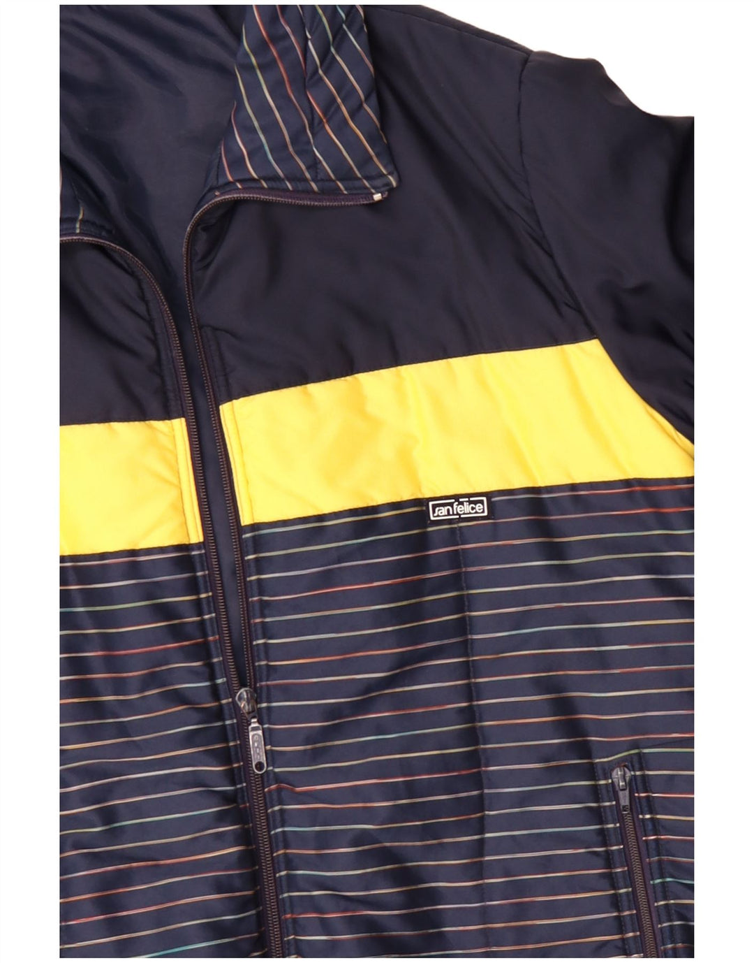 SAN FELICE Mens Bomber Jacket UK 42 XL Navy Blue Colourblock Cotton