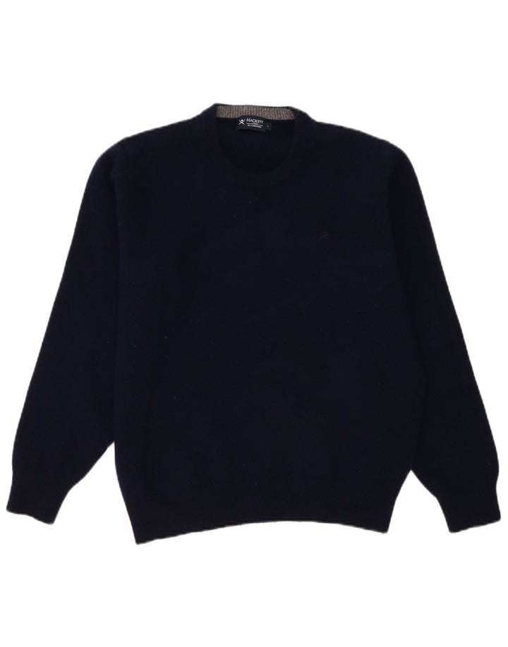 Hackett Womens Crew Neck Jumper Sweater UK 16 Large Navy Blue Lambswool