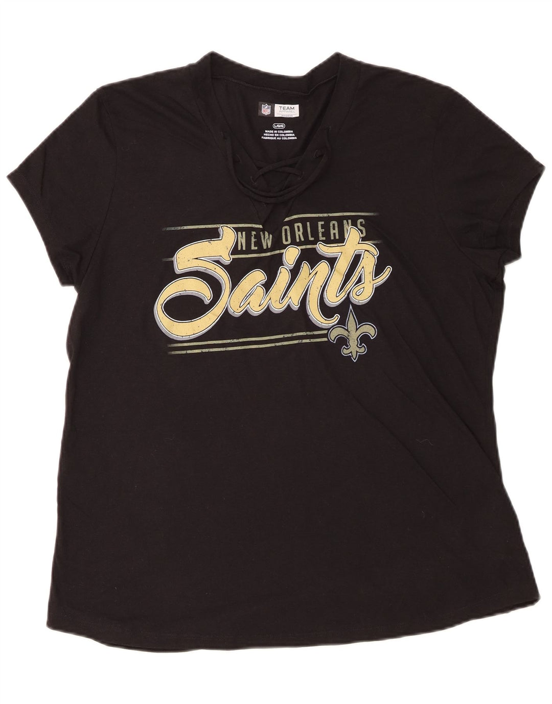 NFL Womens New Orleans Saints Graphic T-Shirt Top UK 16 Large Black Cotton