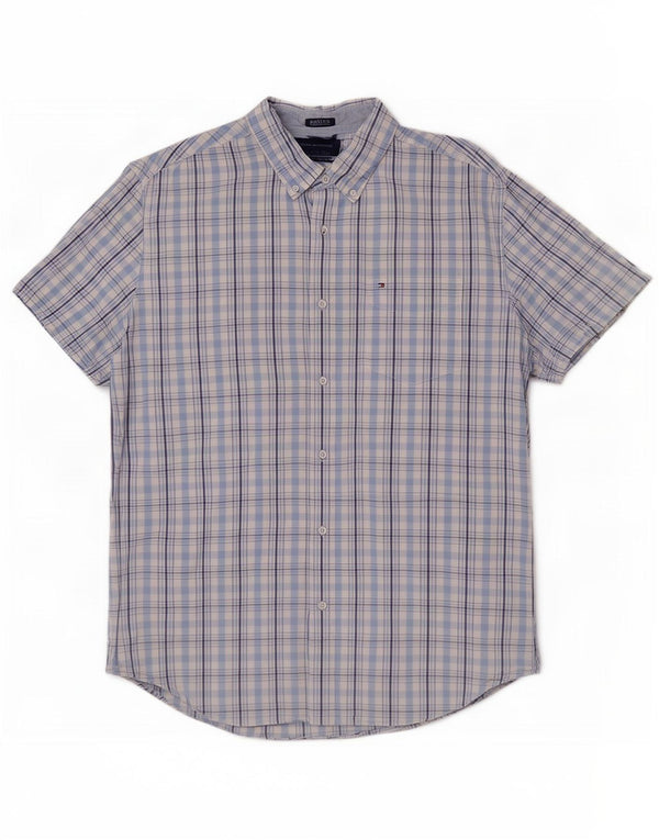 Tommy Hilfiger Mens Short Sleeve Custom Fit Shirt XL Blue Check Cotton