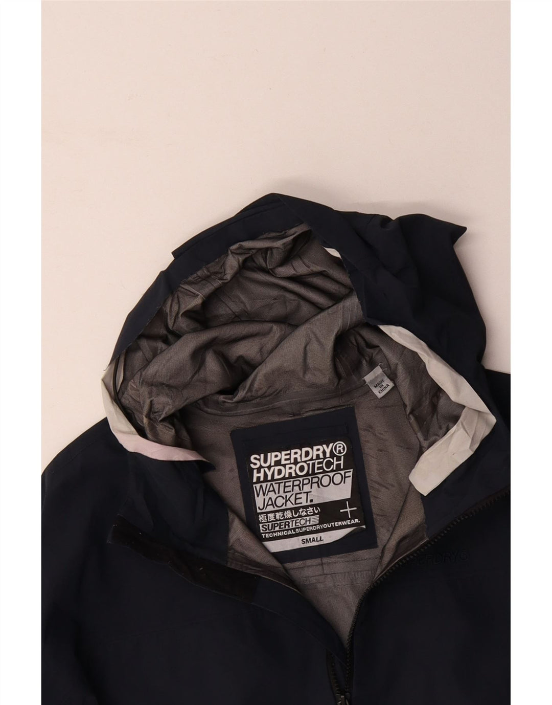 SUPERDRY Mens Hooded Waterproof Jacket UK 36 Small Navy Blue Polyester