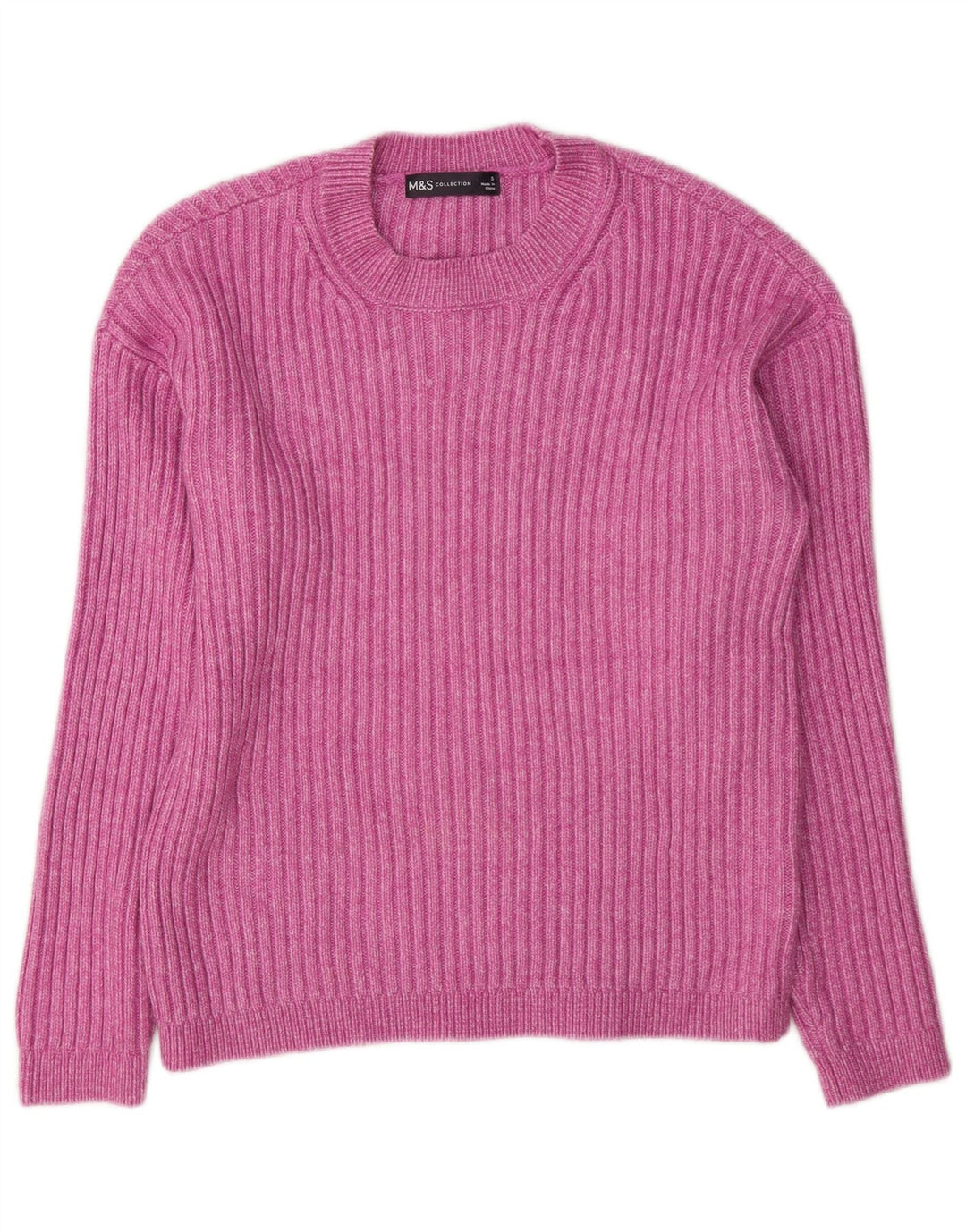 Marks & Spencer Womens Crew Neck Jumper Sweater UK 10 Small Pink Polyester
