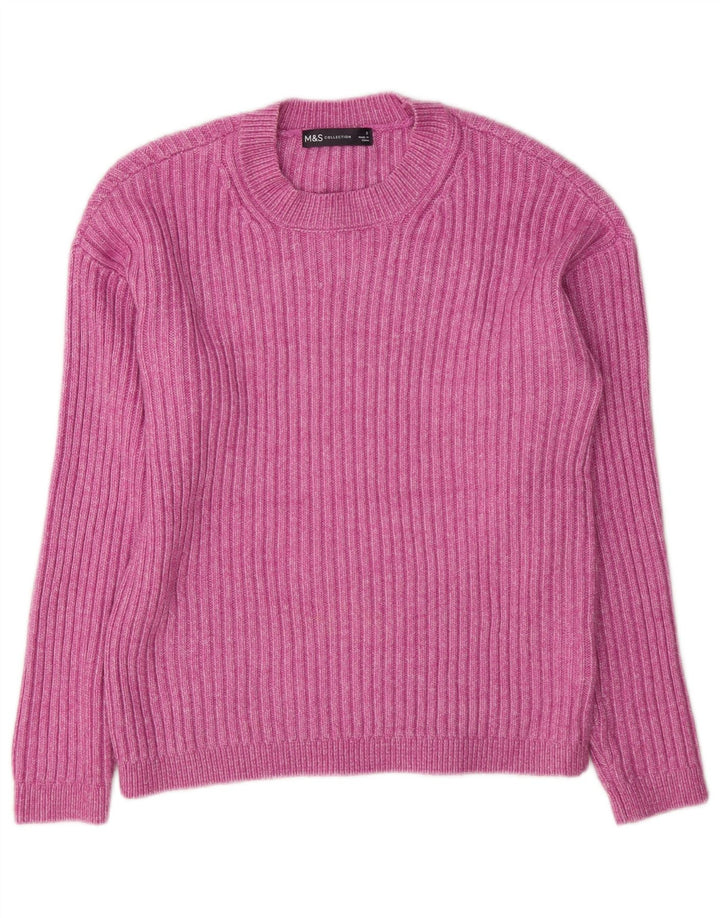 Marks & Spencer Womens Crew Neck Jumper Sweater UK 10 Small Pink Polyester