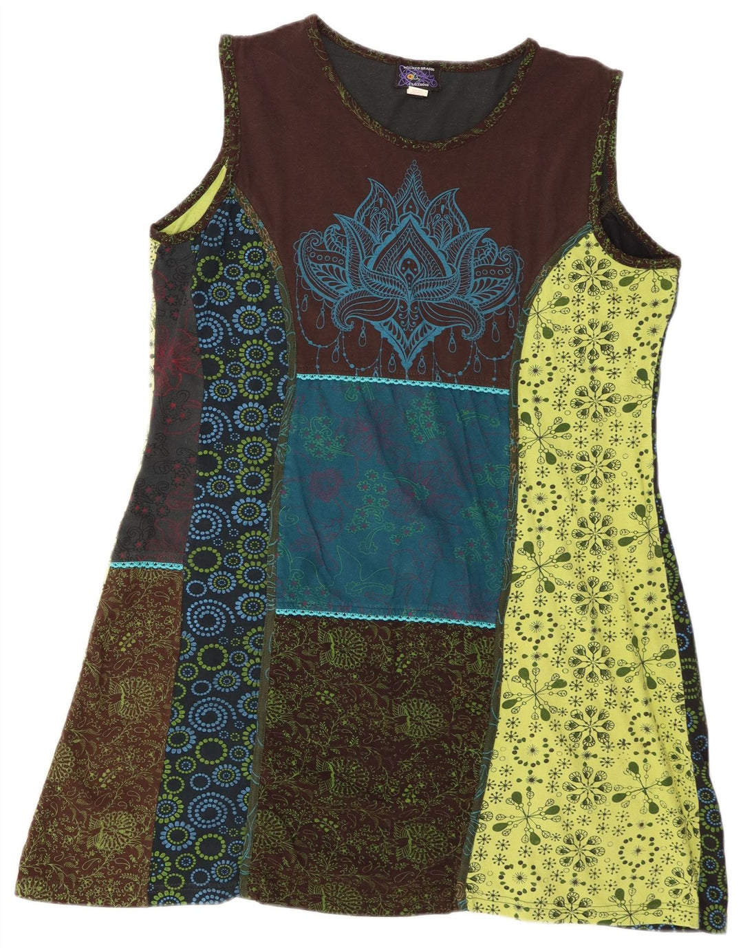 Vintage Womens Sleeveless A-Line Dress UK 20 2XL Multicoloured Patchwork