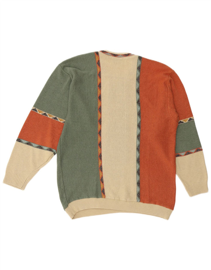 BERTO LUCCI Mens Crew Neck Jumper Sweater Large Multicoloured Geometric