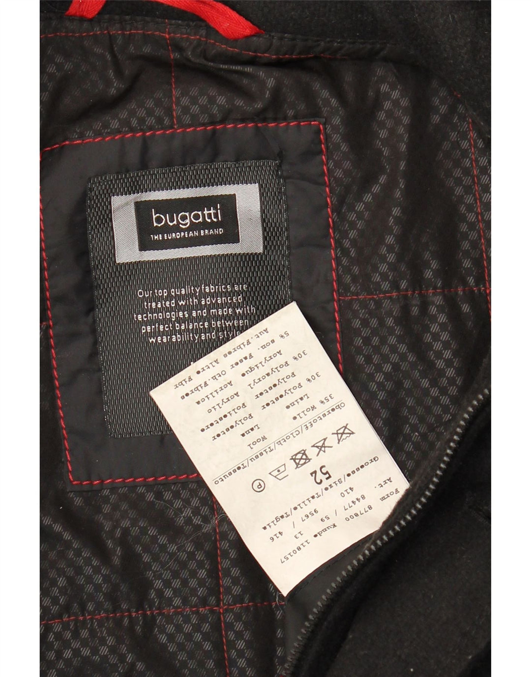 Bugatti Mens Windbreaker Coat IT 52 XL Black Wool