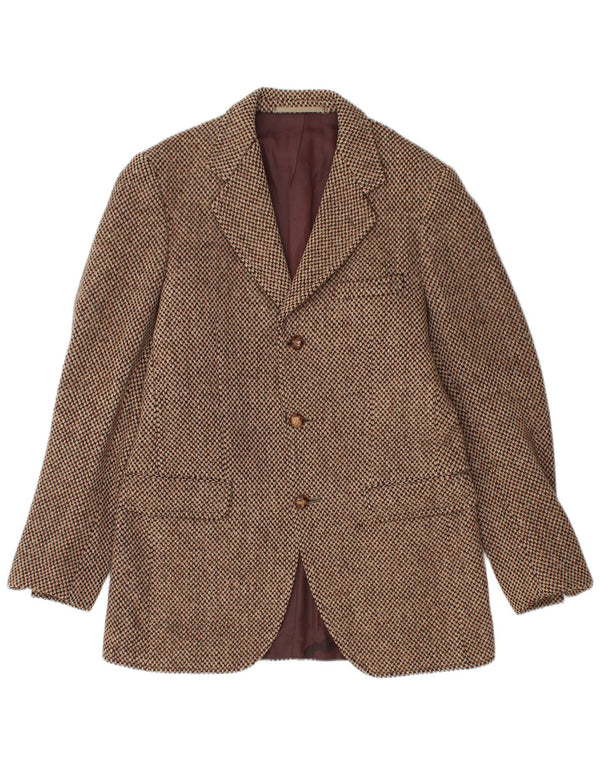 HARRIS TWEED Mens 3 Button Blazer Jacket UK 38 Medium Brown New Wool