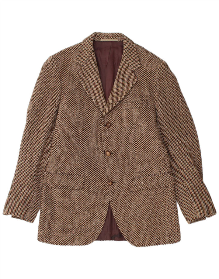 HARRIS TWEED Mens 3 Button Blazer Jacket UK 38 Medium Brown New Wool