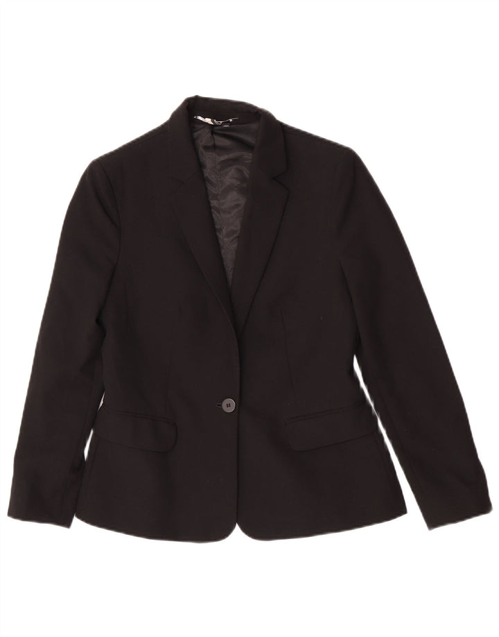 Topshop Womens 1 Button Blazer Jacket UK 6 XS Black Polyester