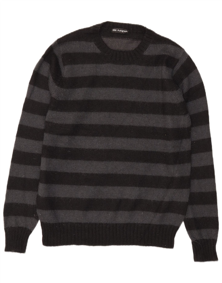 Marks & Spencer Mens Autograph Zip Neck Jumper Sweater Medium Black Striped