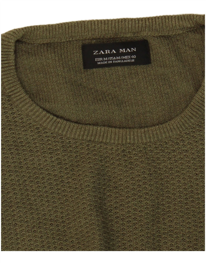 Zara Mens Crew Neck Jumper Sweater Medium Khaki