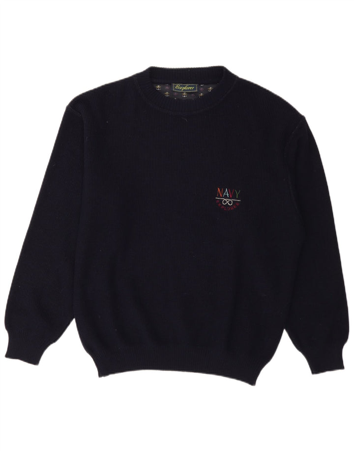 Explorer Mens Crew Neck Jumper Sweater IT 50 Medium Navy Blue Wool