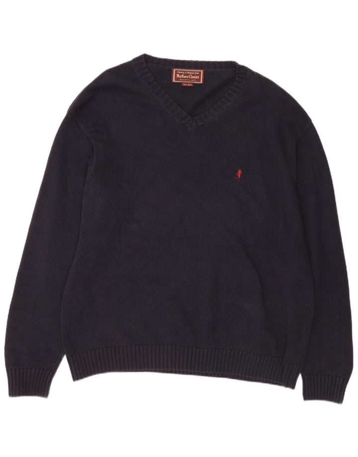 Marlboro Classics Mens V-Neck Jumper Sweater 2XL Navy Blue