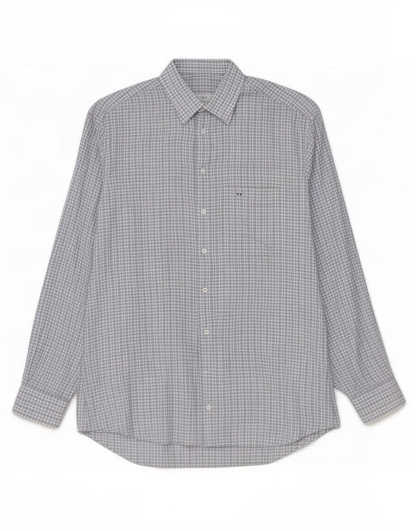 Ermenegildo Zegna Mens Flannel Shirt Large Blue Check Cotton