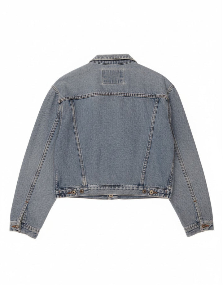 ROY ROGERS Womens Oversized Graphic Crop Denim Jacket UK 14 Medium Blue