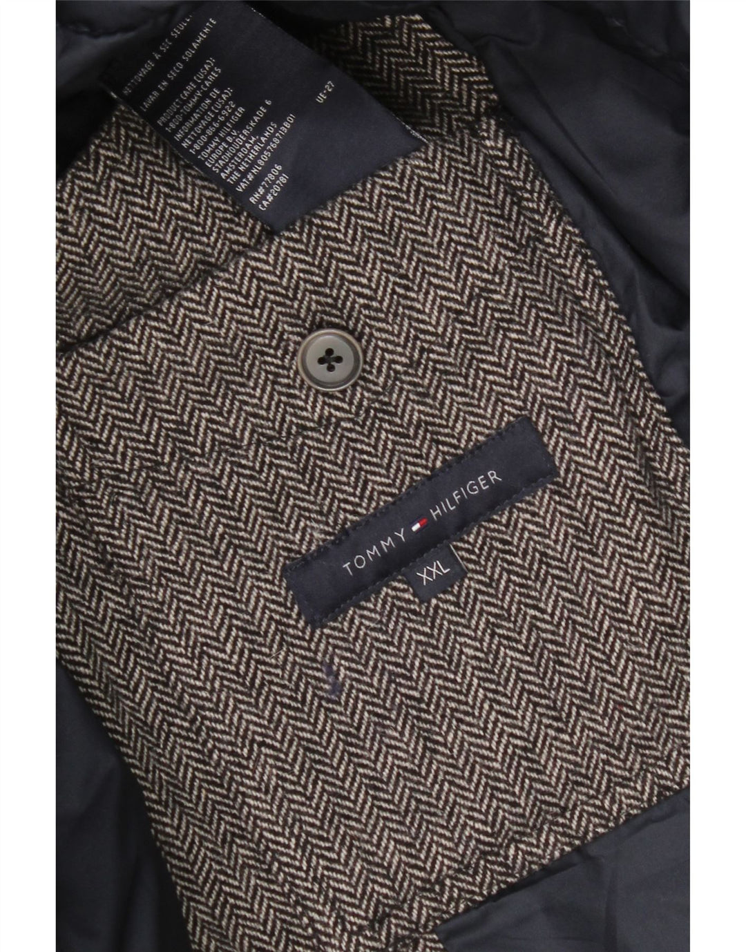 Tommy Hilfiger Mens Padded Jacket UK 44 2XL Grey Herringbone Wool