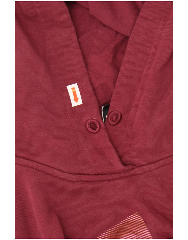 ADIDAS Womens Oversized Crop Graphic Hoodie Jumper UK 8/10 Small Burgundy