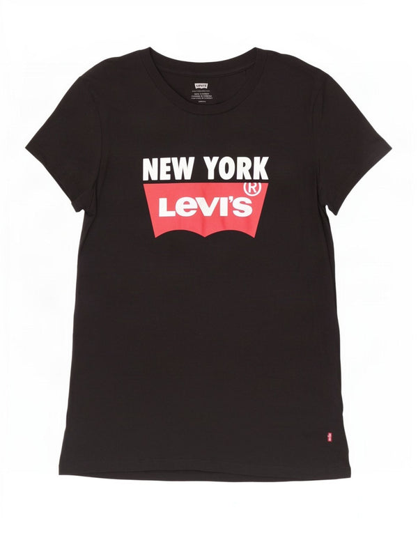 Levi's Womens New York Graphic T-Shirt Top UK 10 Small Black Cotton