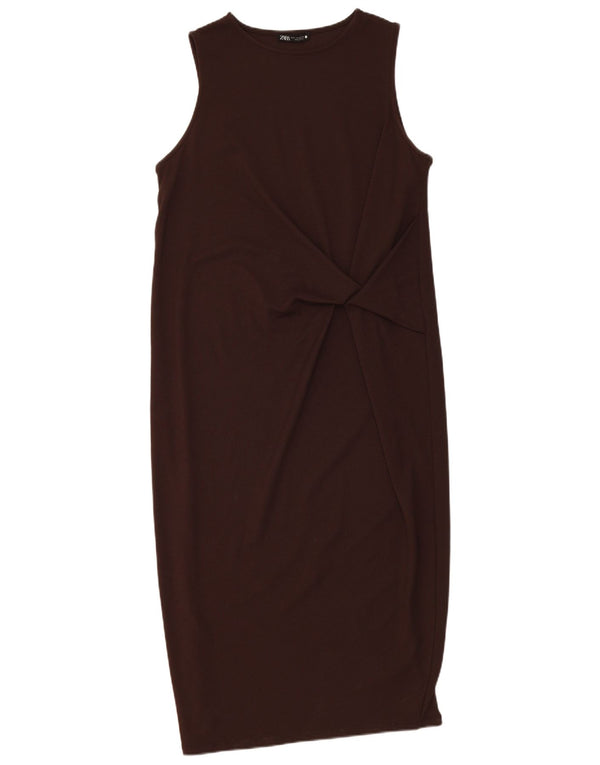 Zara Womens Sleeveless Basic Dress UK 10 Small Brown